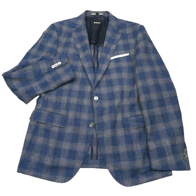 $695 Hugo Boss Hutson 233 Blue Plaid Slim Fit Sport Coat Jacket Mens Size 38R - Image 1 of 4