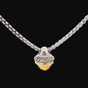 "Collar colgante vintage David Yurman bellota citrino plata 925 14 kY oro 14"" - Imagen 1 de 6