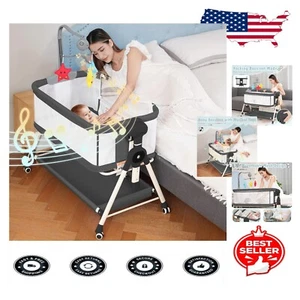 Breathable Mesh Bedside Rocking Bassinet with Adjustable Height & Storage Basket - Picture 1 of 10