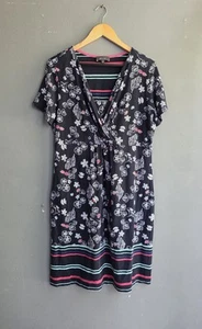Per Una Black Sea Shell Print VNeck A-Line Dress UK 16 XXL Holiday Casual Summer - Picture 1 of 16