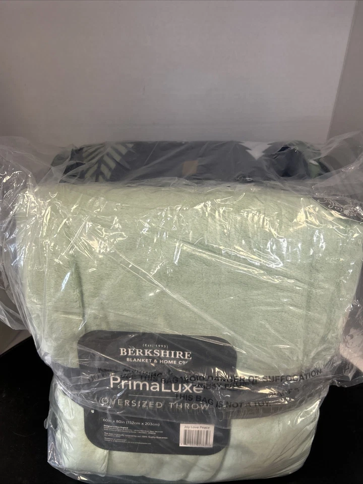Berkshire Primaluxe Oversized Throw - Joy Love Peace Mint Green Color