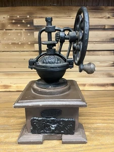 Vintage Holz Kaffeebohnen Mahlwerk Gusseisen Kurbelgriff & Schwalbenschwanz Schublade - Bild 1 von 8