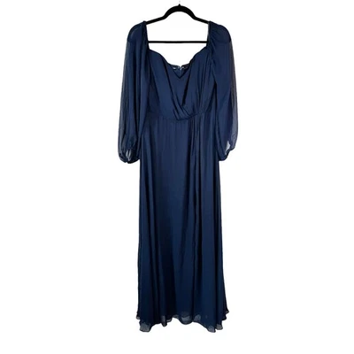 Nuevo Maxi Vestido Manga Abullonada Fuera del Hombro Colección Dessy Azul Marino Talla 12 Regular Foto 1 de 4