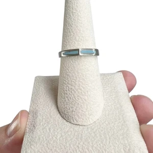 Turquoise Inlay Sterling Silver Thin Stacking Band Ring Size 6.75 Pointed Front - Picture 1 of 14