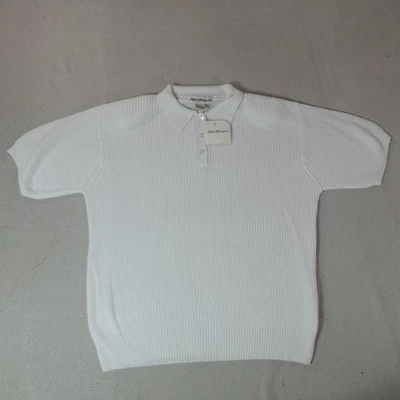 复古 Norm Thompson 毛衣女式 1X Plus 白色亚麻针织短袖 Polo 衫 — 第 1/4 张图片