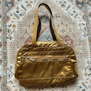 Rare Lesportsac Small Mini Bag Gold Multi Zip Pockets - Picture 1 of 18