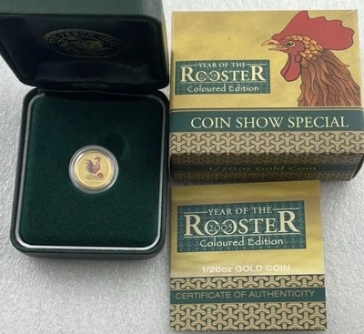 2005-P $5 Australia 1/20 Oz Gold Bullion Colorized Rooster (雞) Lunar Coin SEALED - Image 1 of 4