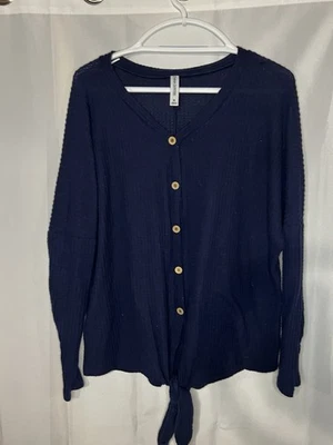Cárdigan Zenana Outfitters Azul Marino Abotonado Con Corbata Cintura Frontal Talla Med. Foto 1 de 3