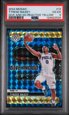 2024 PANINI MOSAIC GIVE & GO REACTIVE YELLOW #12 TYRESE MAXEY 32/99 PSA 4 - Image 1 of 2
