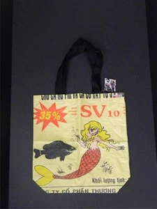 Blonde Mermaid Recycled Feed Bag Sm Yellow Tote Made in Cambodia Fair Trade - Picture 1 of 1