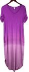Chicos Dip Dyed Ombre Maxi Midi Tee Dress Sz 2 (Large 12 14) Purple Tie Dye