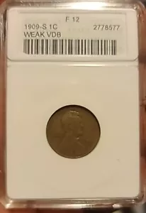 1909 S Vdb Wheat Penny F12 Anacs Key Date - Picture 1 of 2
