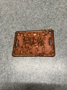 Vintage 1978 Van Wert Bicycle License Plate Bike Tag # 2271 - Picture 1 of 4