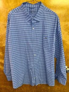 Mens Vineyard Vines On The Go Performance Blue Plaid Long Slv Button Up Shirt - Picture 1 of 4