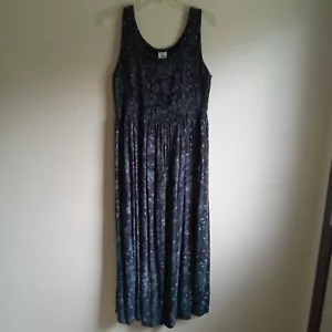Fatamorgana Sz XL Summer Fall Autumn Smocked Maxi Dress Swing Tiedye Stars Gray - Picture 1 of 12