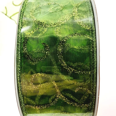 LG Wired Ribbon Roll 2.5 x 90ft | Christmas Bright Green Sparkle Wreath Bow Home - Image 1 of 4