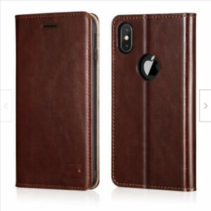 iPhone XS Max Wallet Case Genuine Leather Folio Card Slots Stand Slim Fit Brown