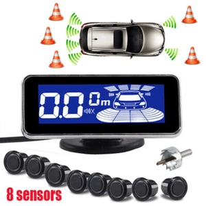 Front and Rear 8 Sensors LCD Display Buzzer Alarm Car Reverse Parking Kit Black - Picture 1 of 13