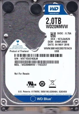 WD20NMVW-11EDZS7 dcm: EHMTJHBB sn: WXT1EA MAY/ 2016 2TB 2.5" For Data Recovery - Image 1 of 4