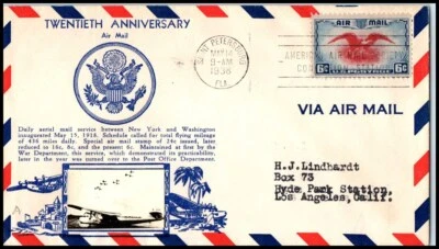 1938 Airmail 20th anniv. St Petersburg FL Sc C23-42 Crosby cachet CV $60 (CG - Image 1 of 2