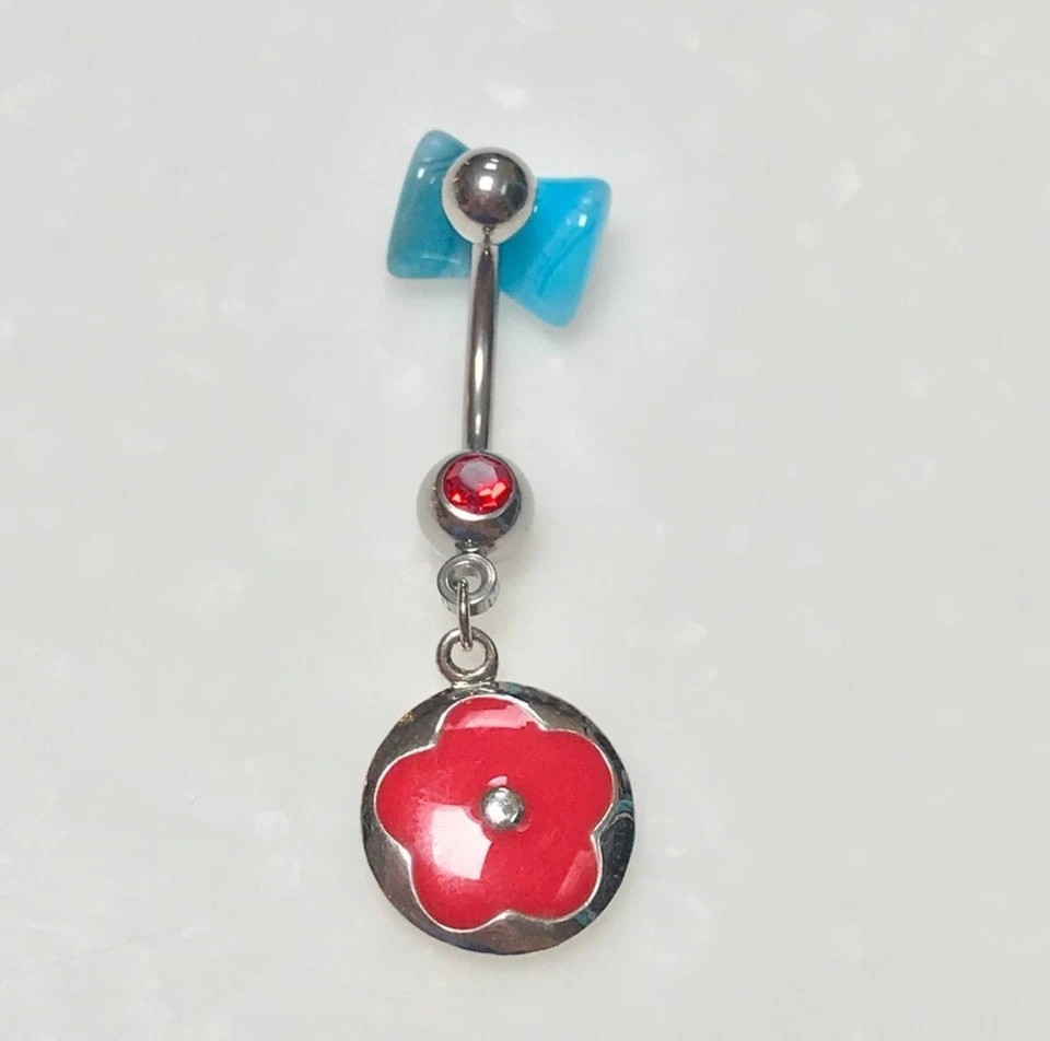 Anillo ombligo colgante flor roja calibre 14 anillo ombligo acero quirúrgico NUEVO Foto 1 de 1