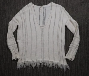 Suéter de punto Free People abierto para mujer XS blanco asimétrico shabby chic bohemio - Imagen 1 de 9