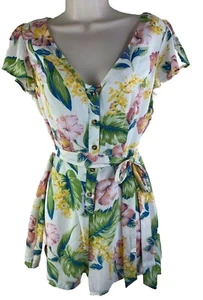 Mono June & Hudson Tropical Floral Manga Alete Cuello en V Talla S Nuevo con Etiquetas - Imagen 1 de 11