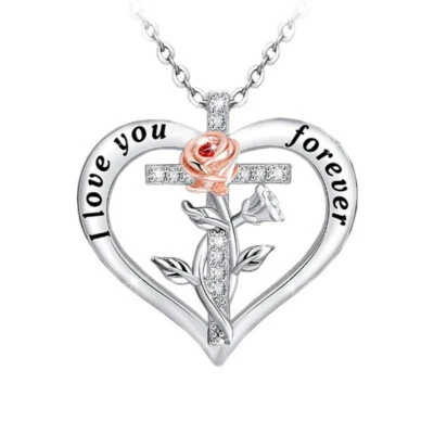 Ciondolo A Cuore In Cristallo Placcato In Argento 925 Regalo Rose Shinny - Immagine 1 di 2
