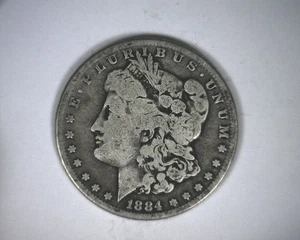 "DÓLAR DE PLATA MORGAN ""PUNTO GRANDE"" BOLA BAJA 1884 VAM 3 TOP 100 EE. UU." MONEDA - Imagen 1 de 3