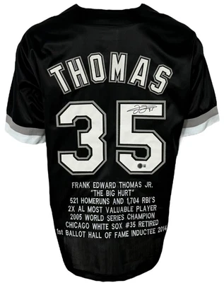 芝加哥白袜队弗兰克·托马斯亲笔签名职业风格黑色统计球衣 BAS Au... — 第 1/2 张图片