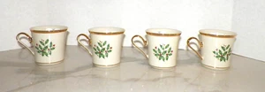VINTAGE LENOX HOLIDAY CHRISTMAS HOLLY COFFEE OR COCOA MUGS NEW SET OF FOUR (4) - Picture 1 of 8