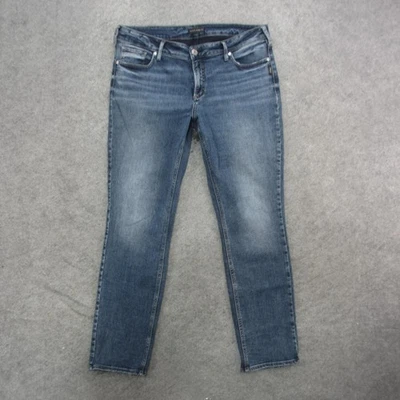 Pantalones de mezclilla elásticos de tiro medio azules 33x31 plateados Elyse rectos para mujer Foto 1 de 4