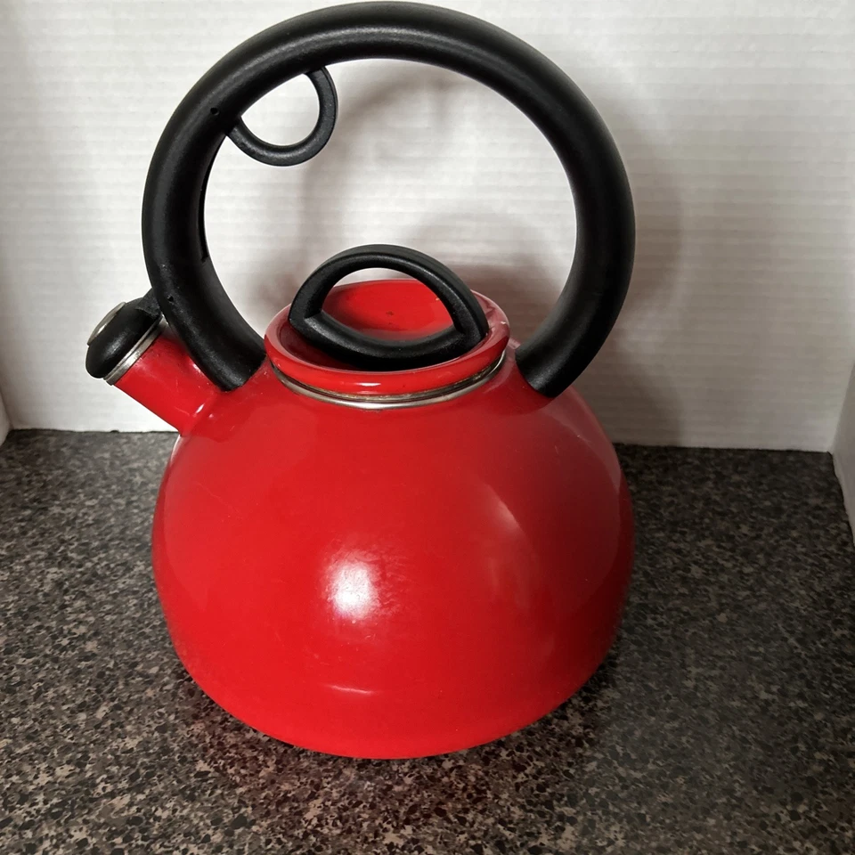 Tetera de acero esmaltada roja de 2,5 cuartos de galón COPCO rara y difícil de encontrar Foto 1 de 4