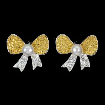 Pendientes de plata de ley 925 redondos perlas blancas 5 mm cinta natural joyería Foto 1 de 4