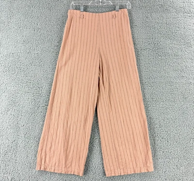 Calça Urban Outfitter Feminina Pequena Listra Rosa Perna Larga Cintura Alta Mistura de Linho - Imagem 1 de 4