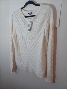 Premise Womens Pearl Embellished Ivory Pullon Sweater New With Tags Size XL - Picture 1 of 12