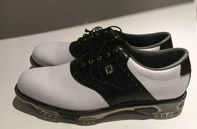 FootJoy Dryjoys Tour Golf Shoes Men 12 M White Black Faux Croc Leather 53610 - Image 1 of 4