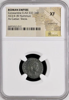 Emperor Constantine II 337-340AD NGC Graded XF as Caesar Ancient Roman Coin - Image 1 of 4