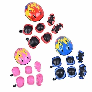 7Pcs/set Kids Cycling Protective Gear Bike Helmet Knee Wrist Elbow Guard Roller - Picture 1 of 15