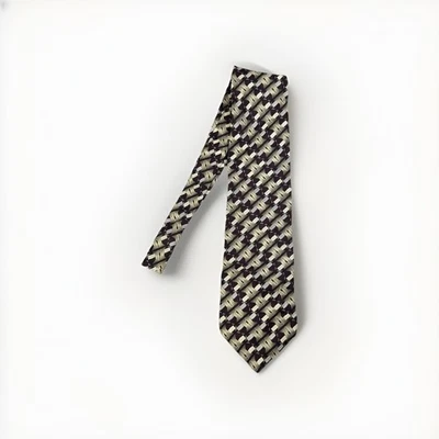 Corbata Haggar Para Hombre Borgoña Oliva Seda Geométrica Abstracta Hecha en EE. UU. Corbata Foto 1 de 4