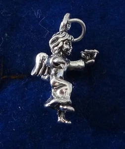 Sterling Silver 3D 21x15mm Young Angel Holding a Bird Dove Charm! - Picture 1 of 5