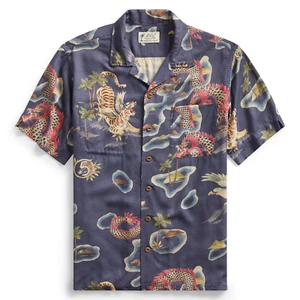 RRL Ralph Lauren Vintage Hawaiian Hand Painted Print Camp Shirt Men's Small S - Picture 1 of 2