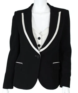 Chaqueta Blazer Chaleco Incorporado Borde Blanco Tejido Crepé Negro De Colección MOSCHINO 48 - Imagen 1 de 8
