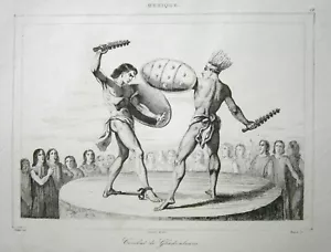Impresión Lucha de Gladiadores 1843, México Antiguo, #12 - Imagen 1 de 1