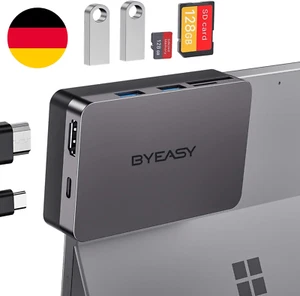 BYEASY Surface Pro 7 Docking Station, USB C Hub 6IN2 Mit 4K@30Hz HDMI, 60W USB-C - Bild 1 von 12