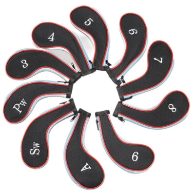 10Pcs Red & Blue Embroidered Numbers Premium Golf Iron Club Covers with Zipper - Image 1 of 4