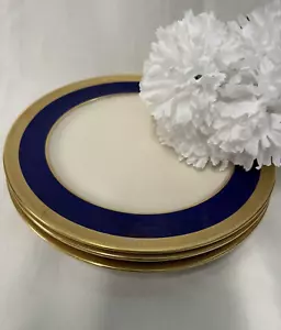 (3) Lenox J19K Cobalt Blue & Gold Encrusted 9 Inch LUNCHEON PLATES - Picture 1 of 12