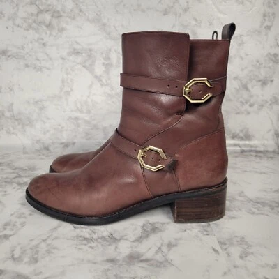 Botas de moto Cole Haan Leela Grand Hebilla de cuero marrón para mujer 10 Foto 1 de 4