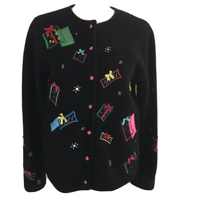 Cárdigan Suéter de Lana Karen Scott Regalos de Navidad S Grande Negro Foto 1 de 3