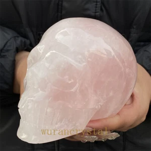 Cristallo Rosa Quarzo Naturale Teschio Scolpito Punto Energia Reiki Decorazione Guarigione - Foto 1 di 12